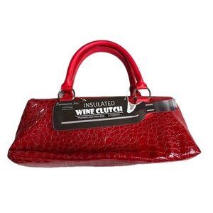NWT Primeware Inc. Red Croc Insulated wine clutch, wine bag w/corkscrew